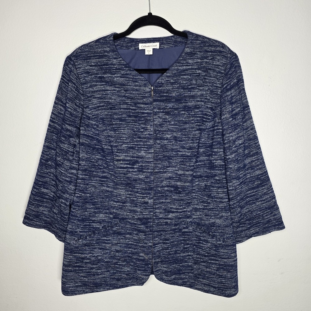 Coldwater Creek Womens Size 16 Blue Chambray Full Zip Jacket Lightweight Sweater